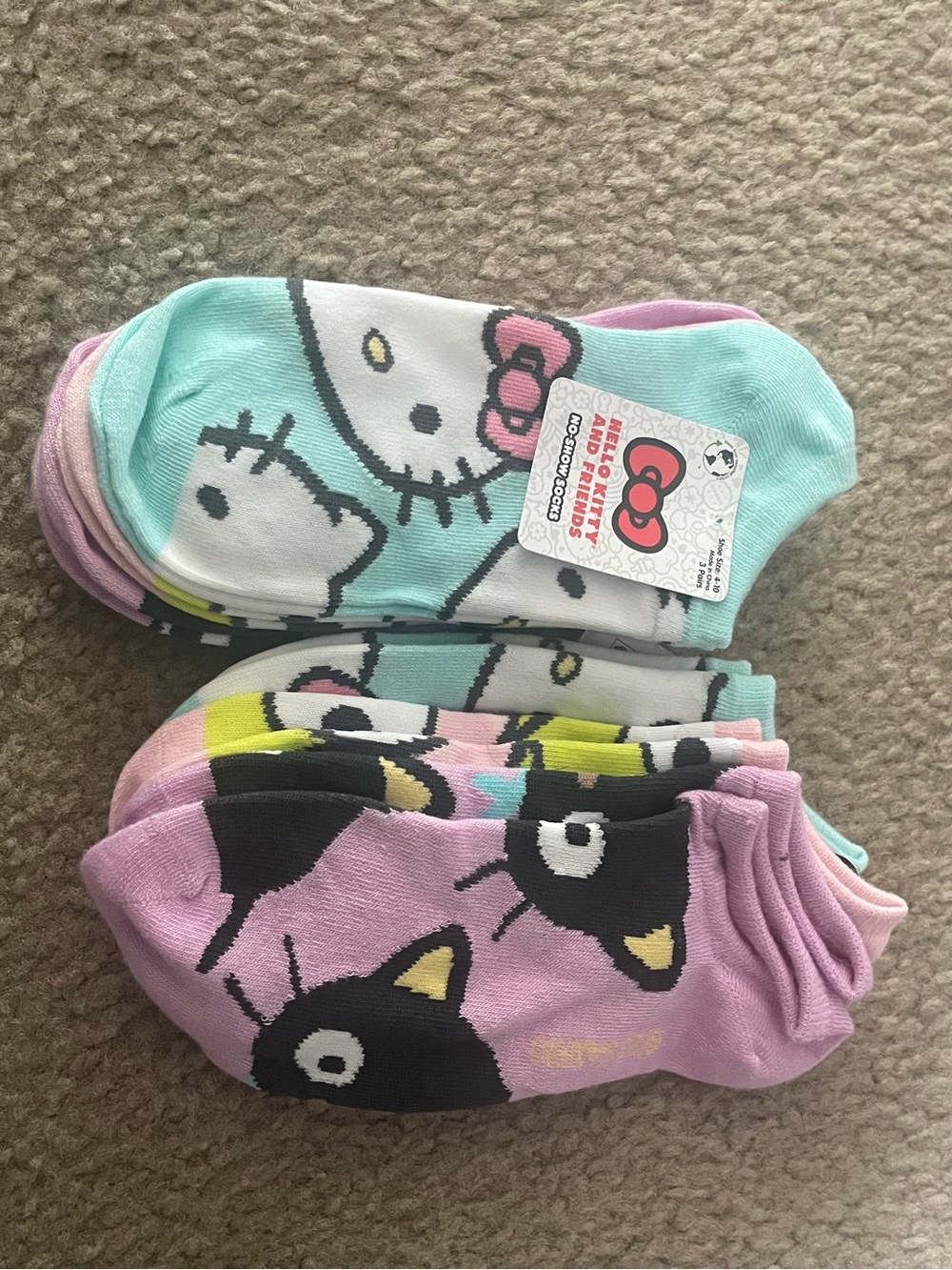 Sanrio No-Show Sock Set in Mint, Pink, White & Black